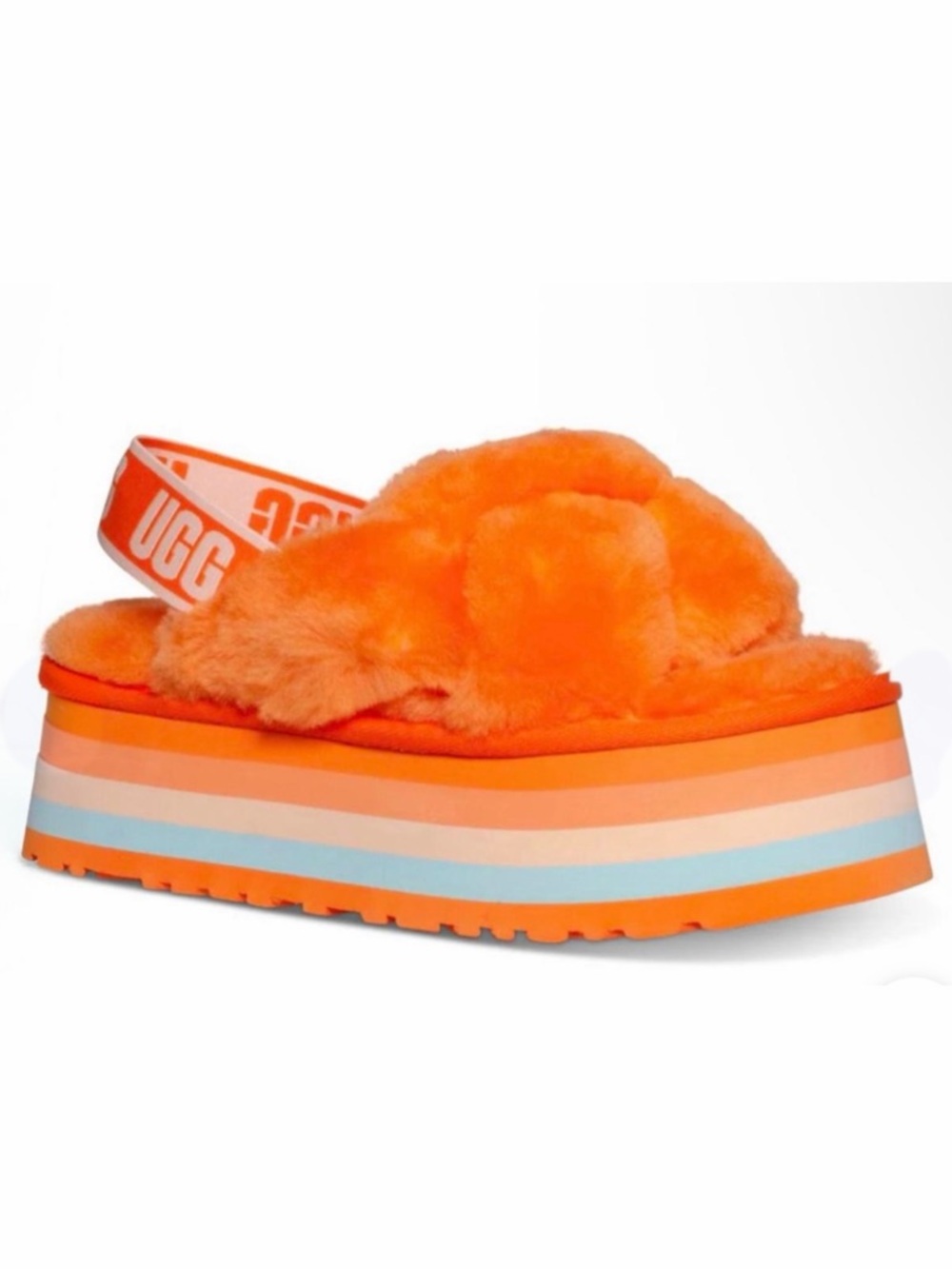 UGG Orange Plush Shearling Slide with Branded Elastic Band